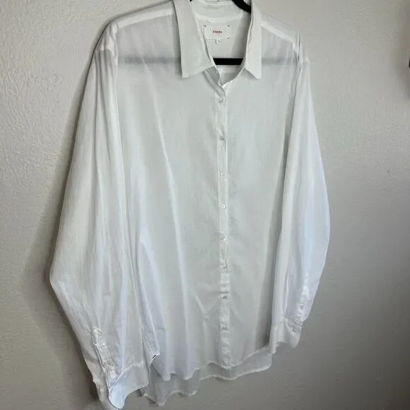 Xirena Beau Button Down Shirt XL White Cotton Poplin Oversized Relaxed Preppy